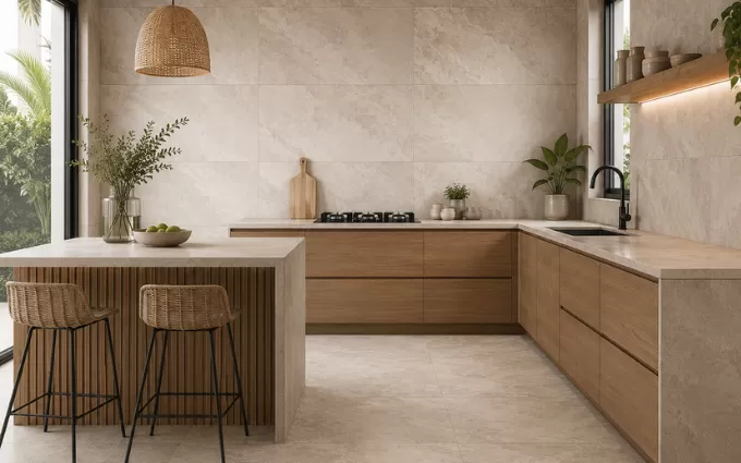 Same Tiles for Kitchen Walls and Floors