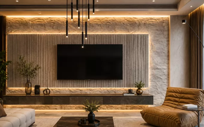Stone-Finish TV unit design